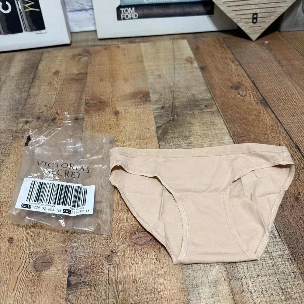 NEW Victoria's Secret Cotton Logo Signature Bikini Panties XS nude